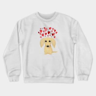 Cute Dog | Longhaired Cream Dachshund with Hearts Crewneck Sweatshirt